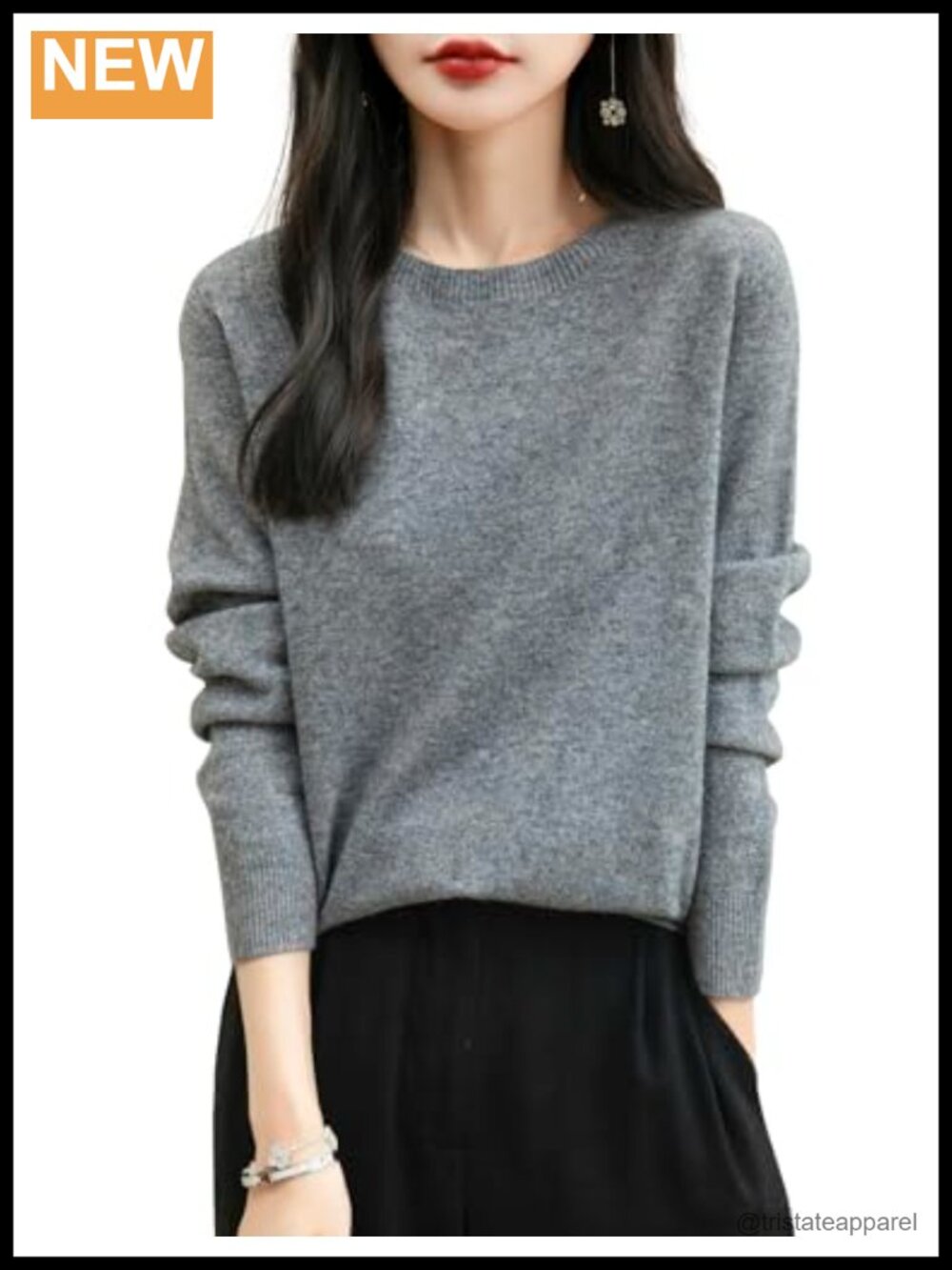 100% Merino Wool Seamless Knit Crewneck Long Sleeve Pullover Sweater
